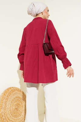 Yakası Fırfırlı Bürümcük Kimono Bordo - Thumbnail