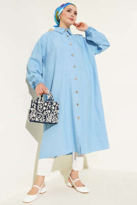 Tahta Düğmeli Uzun Tunik Bebe Mavi - Thumbnail