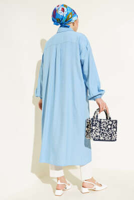 Tahta Düğmeli Uzun Tunik Bebe Mavi - Thumbnail