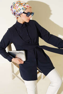 Pazarium - Yandan Bağlamalı Tunik Lacivert