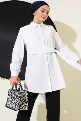 Pazarium - Yandan Bağlamalı Tunik Beyaz