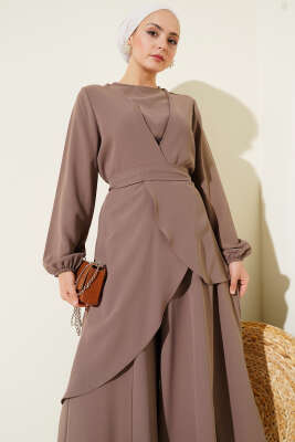 Bel Kuşaklı İkili Takım Sütlü Kahve - Thumbnail