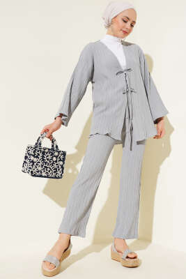 Pazarium - Önü İp Bağcıklı Krinkıl İkili Takım Gri