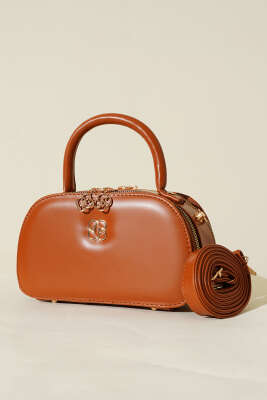 Pazarium - Oval Çift Fermuarlı Çanta Taba