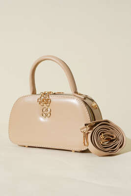 Pazarium - Oval Çift Fermuarlı Çanta Bej