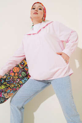 Pazarium - V Yaka Cepli Tunik Pembe