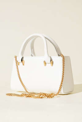 Pazarium - Zincir Askılı Mıknatıslı Çanta Beyaz
