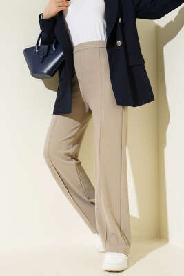 Bel Lastikli Çımalı Pantolon Bej - Thumbnail