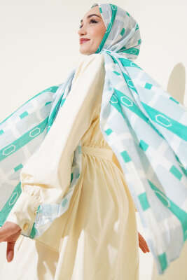 Desenli Bambu Kraş Şal Yeşil - Thumbnail