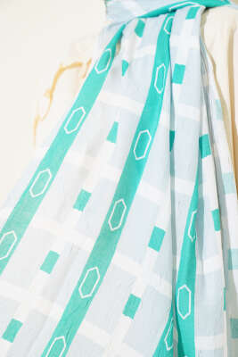 Desenli Bambu Kraş Şal Yeşil - Thumbnail