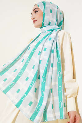 Desenli Bambu Kraş Şal Yeşil - Thumbnail