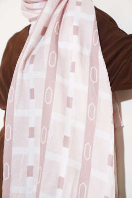 Desenli Bambu Kraş Şal Bej - Thumbnail