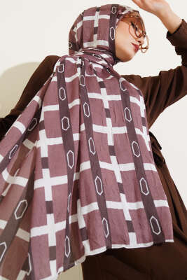 Desenli Bambu Kraş Şal Kahve - Thumbnail