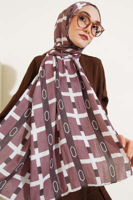 Desenli Bambu Kraş Şal Kahve - Thumbnail