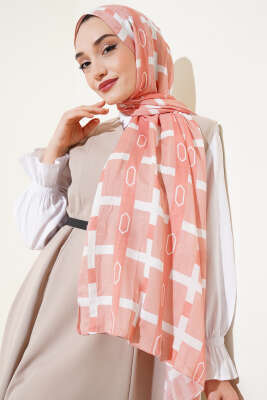 Desenli Bambu Kraş Şal Pudra - Thumbnail