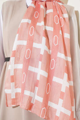 Desenli Bambu Kraş Şal Pudra - Thumbnail