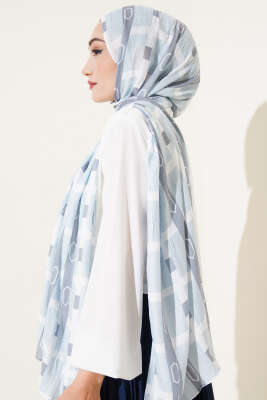 Desenli Bambu Kraş Şal Açık Gri - Thumbnail