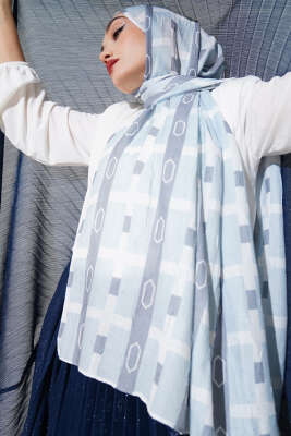 Desenli Bambu Kraş Şal Açık Gri - Thumbnail