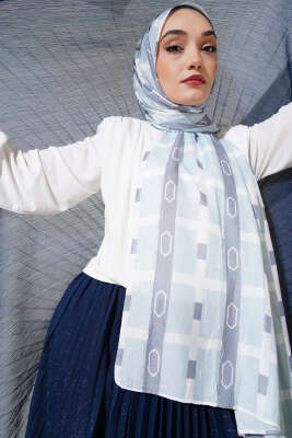 Desenli Bambu Kraş Şal Açık Gri - Thumbnail