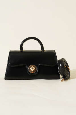 Gold Kilitli Rugan Çanta Siyah - Thumbnail