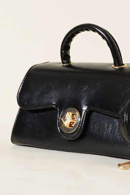 Gold Kilitli Rugan Çanta Siyah - Thumbnail