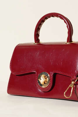 Gold Kilitli Rugan Çanta Bordo - Thumbnail