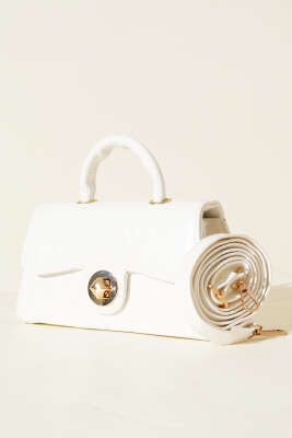 Gold Kilitli Rugan Çanta Beyaz - Thumbnail