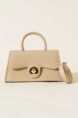 Gold Kilitli Rugan Çanta Bej - Thumbnail