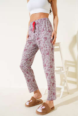 Kalp Motifli Pijama Altı Kayrak Grisi - Thumbnail