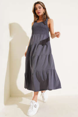 Kolsuz Gipeli Kat Elbise Füme - Thumbnail