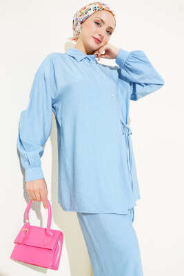 Çapraz Düğmeli Bağlamalı Tunik İkili Takım Bebe Mavi - Thumbnail