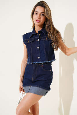 Pazarium - Önü Düğmeli Etekli İkili Takım