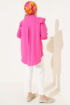 V Detaylı Gömlek Fuşya - Thumbnail