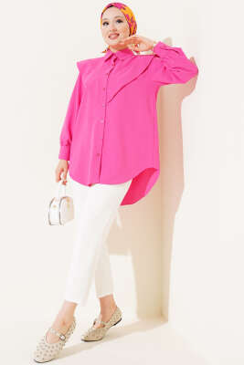 V Detaylı Gömlek Fuşya - Thumbnail