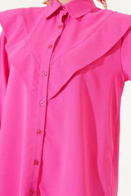 V Detaylı Gömlek Fuşya - Thumbnail