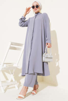 Pazarium - Gizli Düğmeli Salaş İkili Takım Gri