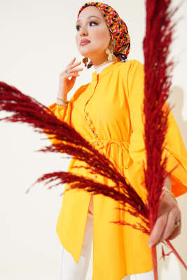 Pazarium - Taşlı Brit Düğmeli Terikoton Gömlek Oranj