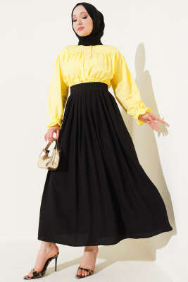 Pile Detaylı Fermuarlı Etek Siyah - Thumbnail