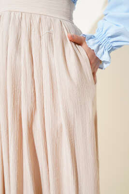 Pile Detaylı Fermuarlı Etek Bej - Thumbnail