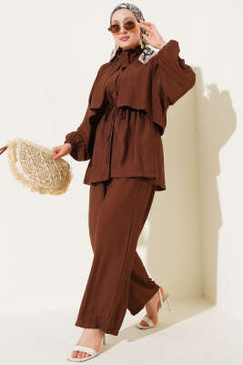 Pazarium - Bolero Detaylı İkili Takım Kahve