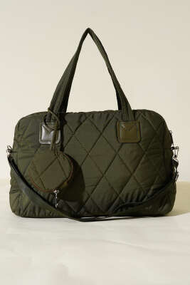 Cüzdanlı Kapitone Çanta Haki - Thumbnail