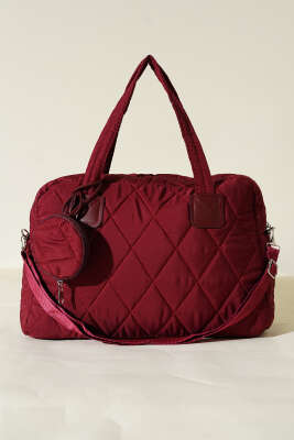 Cüzdanlı Kapitone Çanta Bordo - Thumbnail