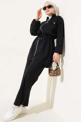 Pazarium - Cep Kapak Bel Tünelli İkili Takım Siyah