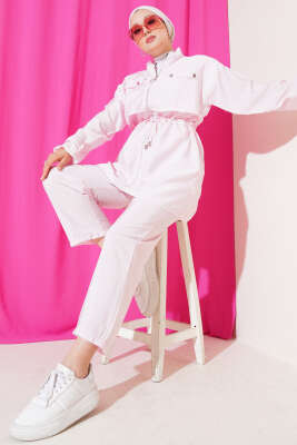 Pazarium - Cep Kapak Bel Tünelli İkili Takım Pembe