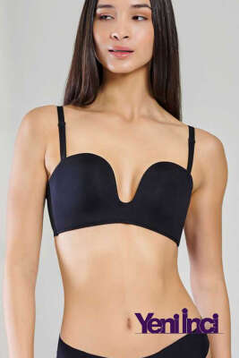 Pazarium - Yeni İnci Bra Woow Straplez Sütyen Siyah