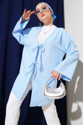 Pazarium - Çift Bağcıklı Poplin Kimono Bebe Mavi