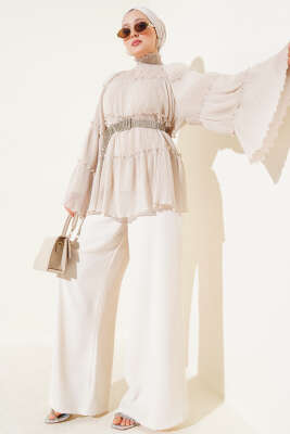 Pliseli Kat Kat Salaş Tunik Taş - Thumbnail