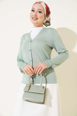 Düğmeli Kısa Viskon Hırka Mint - Thumbnail