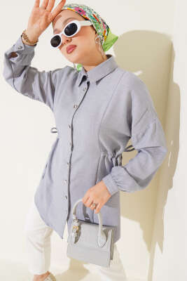 Pazarium - Beli Tünelli Gömlek Gri