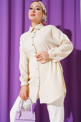 Pazarium - Beli Tünelli Gömlek Bej